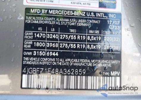 2008 Mercedes-Benz Gl 450 4Matic z USA, uszkodzony, nr VIN 4JGBF71E48A362859